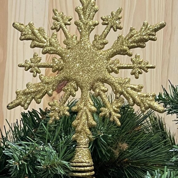 Gold Glitter Snowflake Tree Topper Christmas Decoration Holiday Decor Gift - Picture 4 of 6
